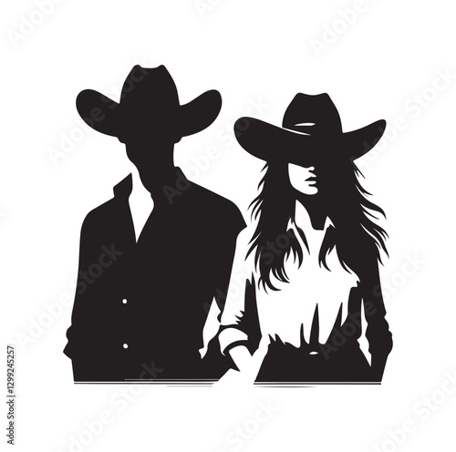 Cowboy couple silhouette vector illustration