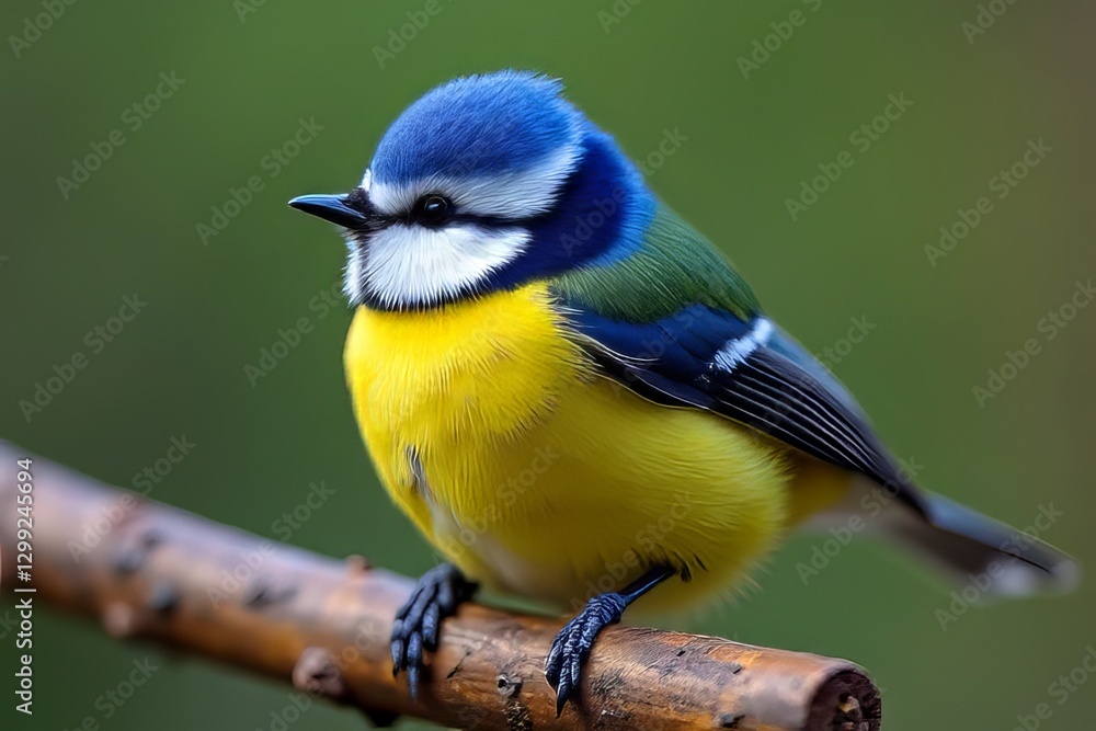Obraz premium Beautiful Blue Tit Bird Perched on Branch, Close-up Photography