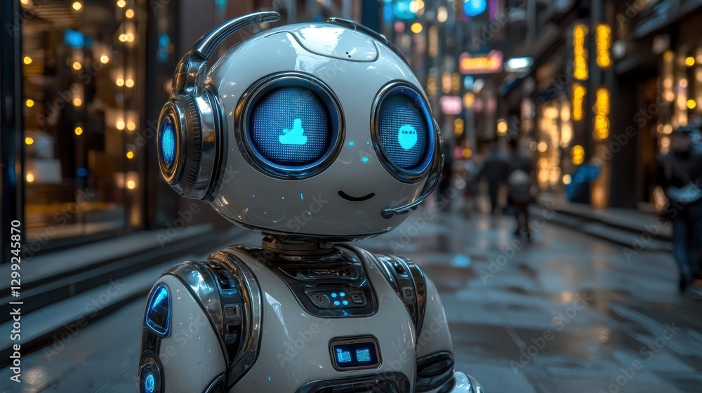 Fototapeta premium Futuristic Robot in a Vibrant Cityscape
