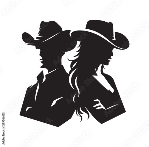 Cowboy couple silhouette vector illustration