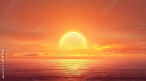 Vibrant orange sunset over a tranquil ocean, colorful seascape for relaxation and inspiration