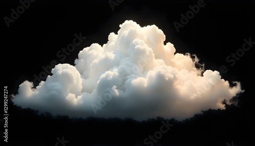 Una ilustración digital de una nube, sobre un fondo negro intenso. La nube está representada en tonos de blanco y gris, con una calidad suave y difusa que le da una apariencia realista y aireada