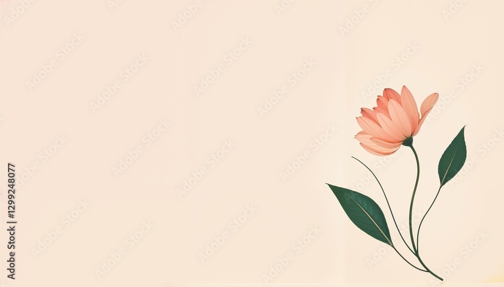 Fototapeta premium Simple and elegant flower illustration with green leaves on a soft pastel background