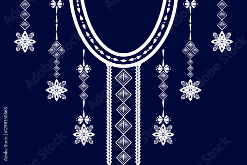 Geometric ethnic neckline flower pattern background. traditional style. decoration, textile, fabric, clothing.