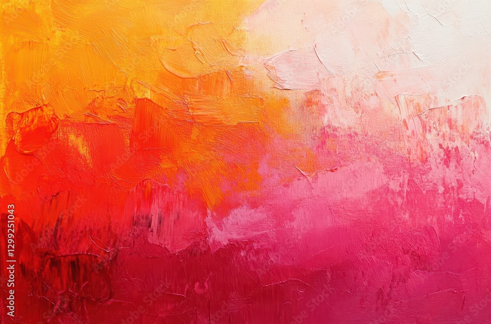 Abstract vibrant sunset gradient texture in warm hues of red, orange, and pink with thick brushstrokes and layered paint for creative backgrounds