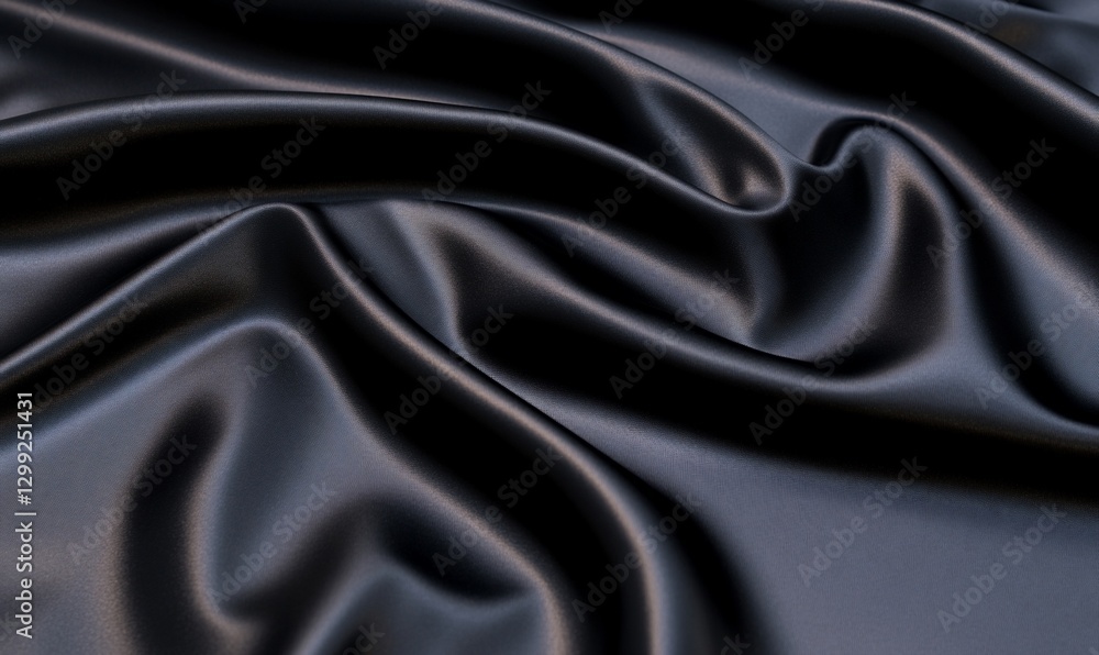 Luxurious black satin fabric with elegant folds and wrinkles. Luxurious black satin fabric with elegant folds and wrinkles.