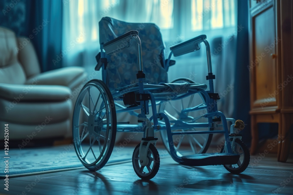 Sturdy medical walker rests next to a chair, enhancing the sense of independence in a softly lit room during daytime Sturdy medical walker rests next to a chair, enhancing the sense of independence in a softly lit room during daytime