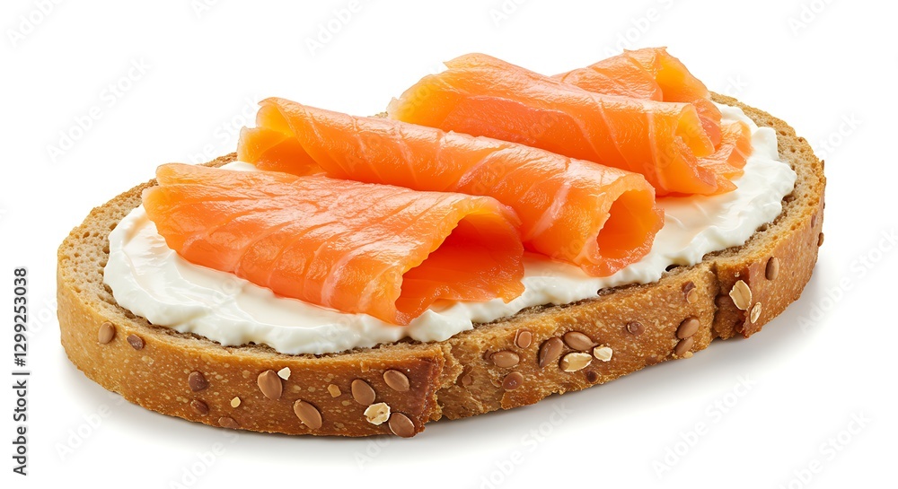 Smoked Salmon on Cream Cheese Bread Delicious Appetizer Closeup Smoked Salmon on Cream Cheese Bread Delicious Appetizer Closeup
