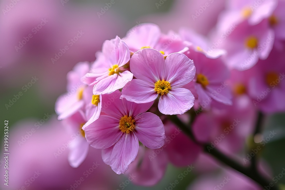 Close Up of Beautiful Pink Flowers with Yellow Centers Close Up of Beautiful Pink Flowers with Yellow Centers