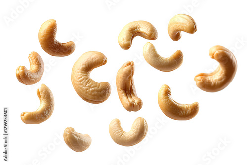 Falling cashew nuts isolated on transparent or white background, png