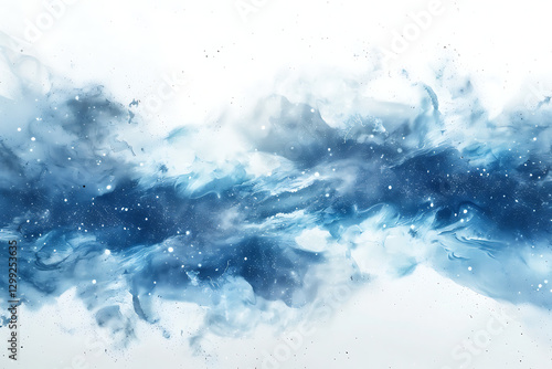 Abstract blue watercolor cloud with dreamy cosmic dust, fluid ink waves, ethereal mist, artistic sky texture, celestial smoke, serene background, fantasy atmosphere, soft dreamy art

