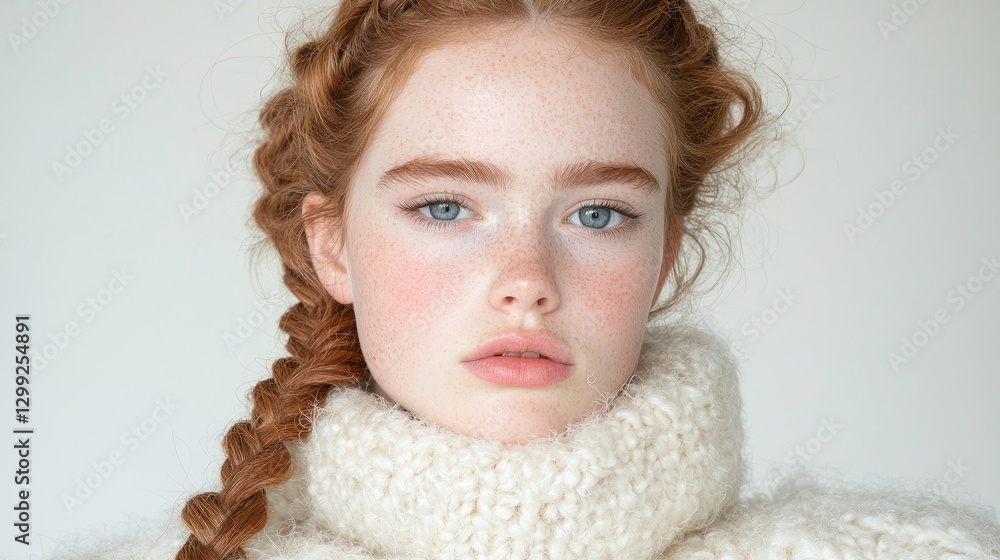 Portrait of a girl with a braided hairstyle and a chunky knit scarf Portrait of a girl with a braided hairstyle and a chunky knit scarf