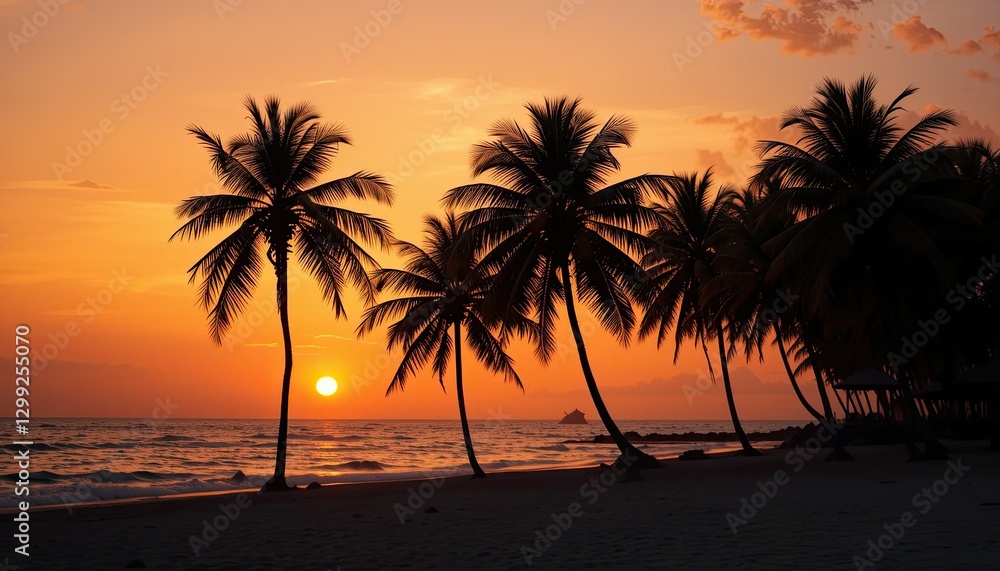 Sunset Silhouettes of Palm Trees on a Tropical Beach Sunset Silhouettes of Palm Trees on a Tropical Beach