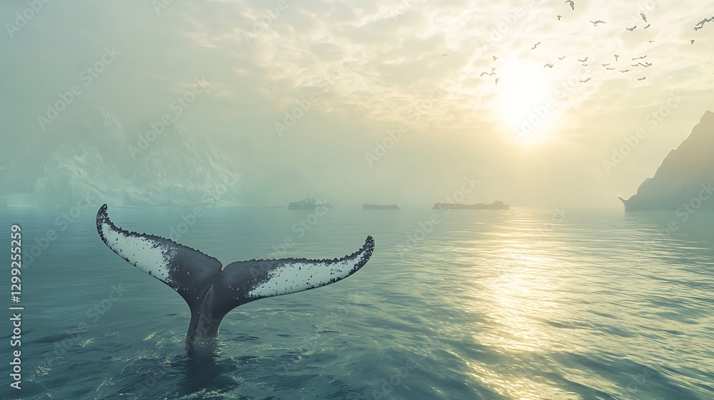 Fototapeta premium Humpback Whale Tail Emerging from Water Image
