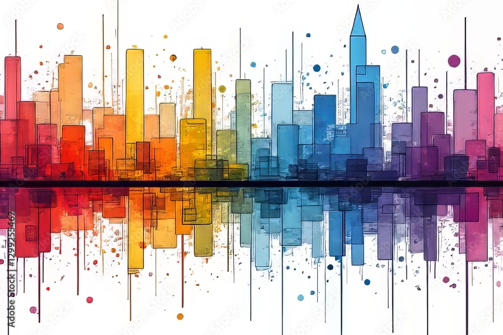Obraz premium Colorful Abstract Cityscape Design with Geometric Shapes