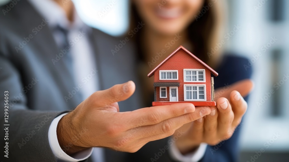 Real Estate Agents Presenting a New Home Model Real Estate Agents Presenting a New Home Model