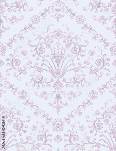 Damask seamless watercolor pattern element. Vector classical luxury old fashioned damask ornament, royal victorian seamless texture for wallpapers, textile. Vintage exquisite floral baroque