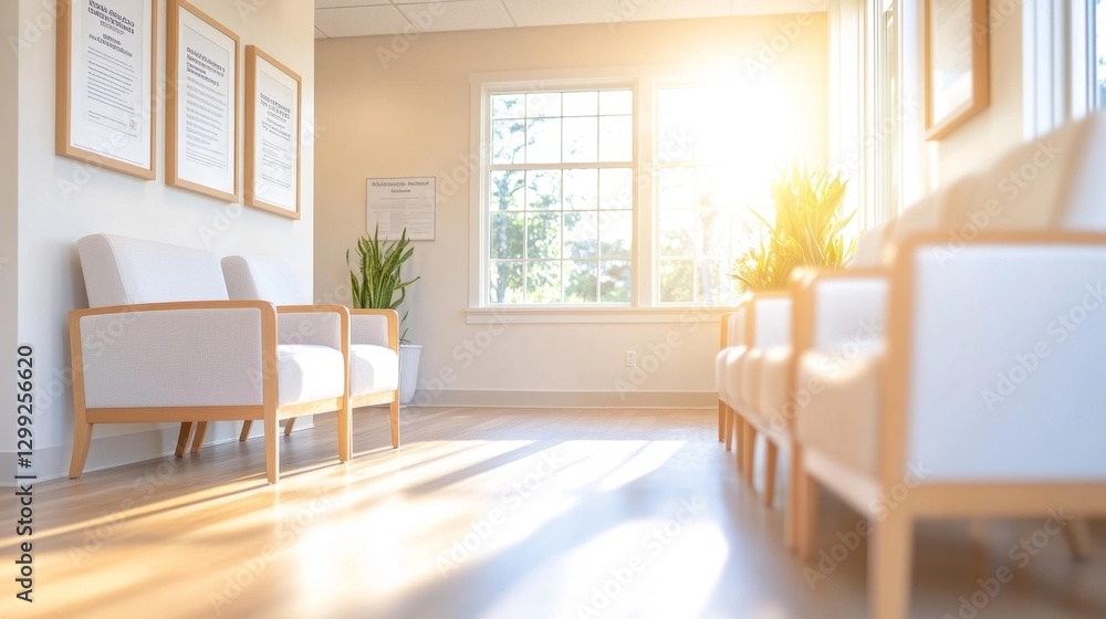 Fototapeta premium Bright and Airy Waiting Area with Natural Light and Minimalist Design. Generative AI