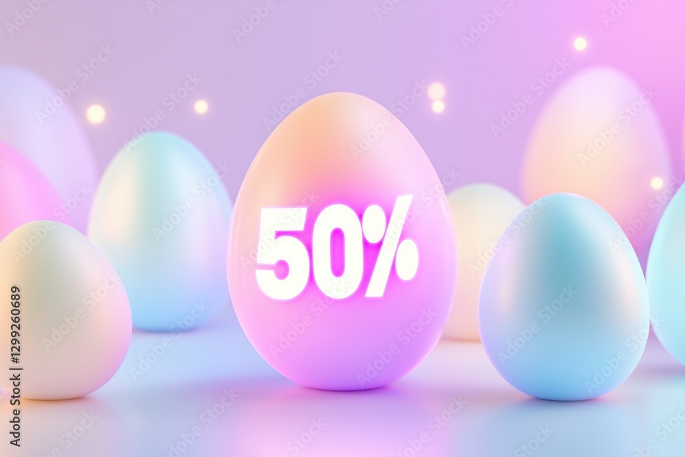 Elegant digital Easter sale template featuring soft pastel eggs and 50% off Elegant digital Easter sale template featuring soft pastel eggs and 50% off