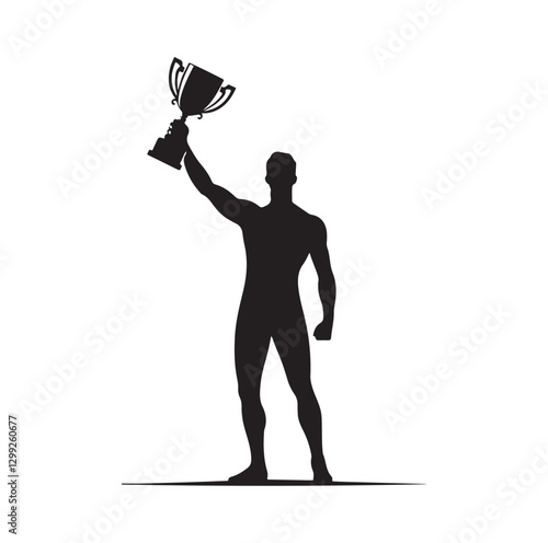 man holding trophy silhouette vector illustration