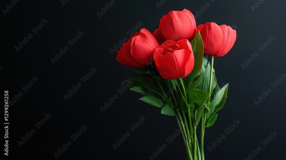 Red tulips bouquet, dark background, close-up Red tulips bouquet, dark background, close-up