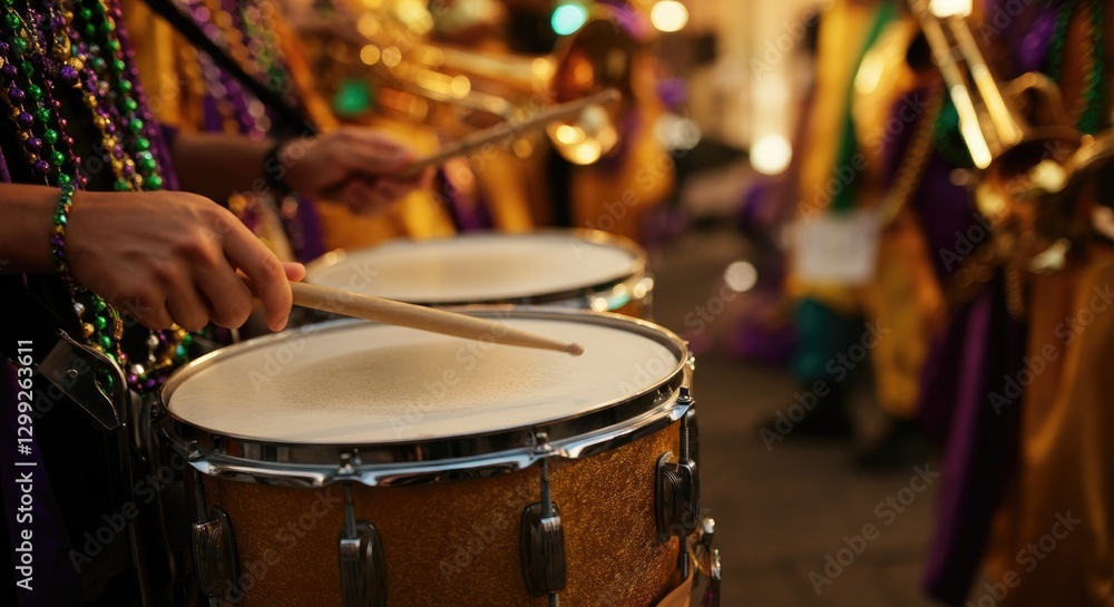 custom made wallpaper toronto digitalClose-up of drummers with beads at lively parade, likely Mardi Gras celebration