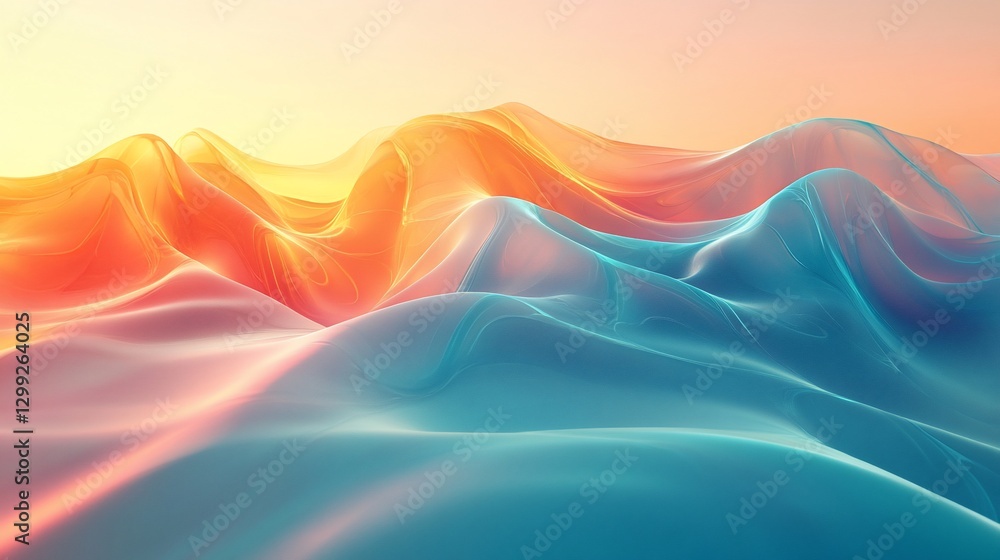 Obraz premium Abstract landscape, flowing colors, sunrise, ethereal mountains