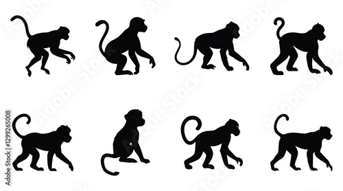 Monkey Silhouette Set | Primate Clipart | Wild Jungle Animal Vector