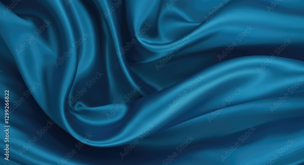 Fototapeta premium Smooth, shiny blue fabric with flowing folds and rich color