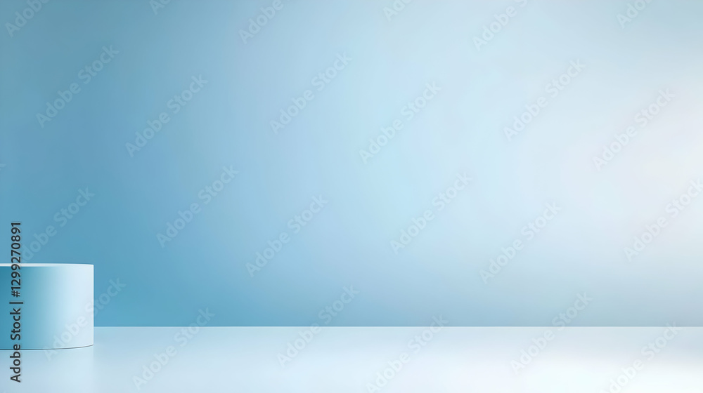 Obraz premium Minimalist Blue Cylinder Podium Displayed On Smooth Surface Against Light Blue Gradient Background