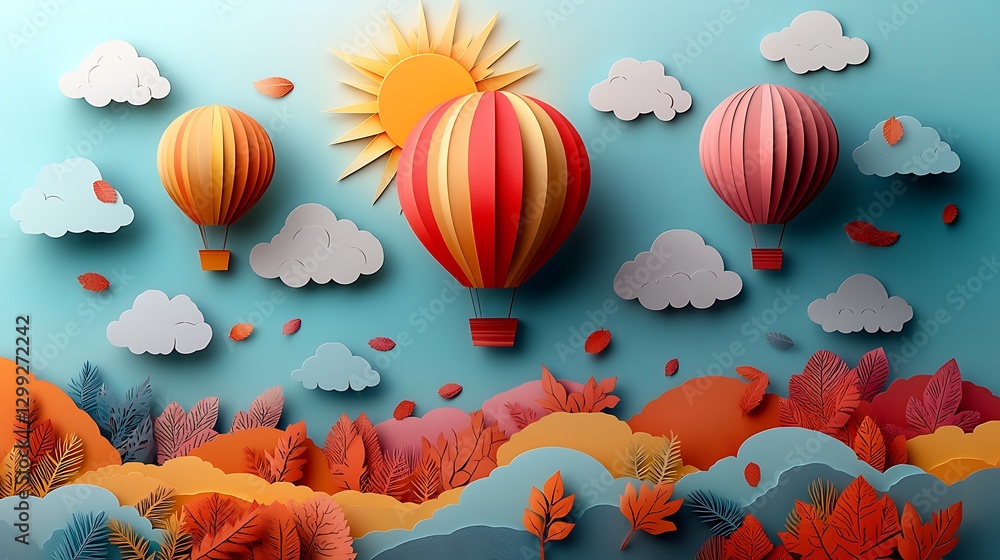 Floating balloons paper cutout scenery high resolution hd design Floating balloons paper cutout scenery high resolution hd design