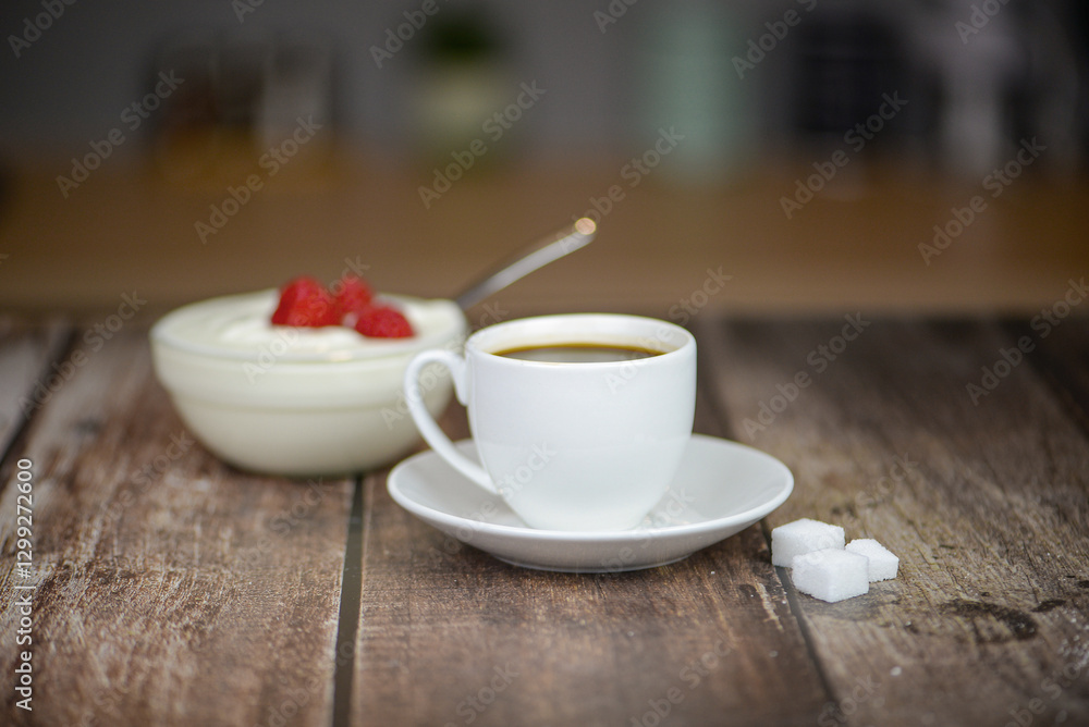 Fresh aromatic coffee on a wooden kitchen table Fresh aromatic coffee on a wooden kitchen table