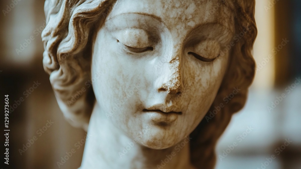 Close-up marble statue of a serene angel in a church Close-up marble statue of a serene angel in a church