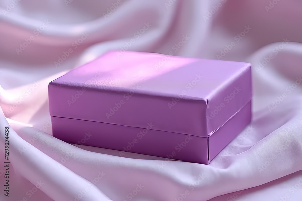 Elegant Purple Gift Box on Delicate Fabric Background Elegant Purple Gift Box on Delicate Fabric Background