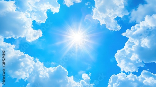 Bright Sunny Day: A Stunning View of Blue Sky and Fluffy Clouds