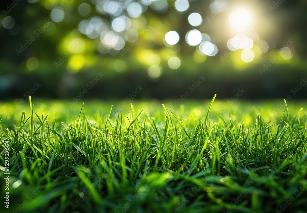 Close-Up View of Vibrant Green Grass Blades with Sunlight and Blurred Background in Nature Setting for Tranquil Moments Outdoors Close-Up View of Vibrant Green Grass Blades with Sunlight and Blurred Background in Nature Setting for Tranquil Moments Outdoors