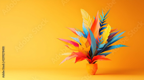 Wallpaper Mural Colorful Abstract Plant Arrangement in an Orange Vase Against a Bright Orange Background Torontodigital.ca