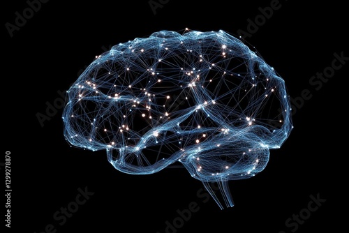 Illuminated network diagram of a human brain visualized against a dark background