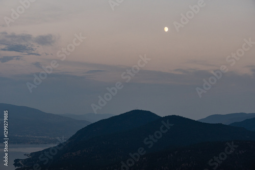 Summerland skyline at sunset over Okanagan Lake in British Columbia, western Canada landscape photo