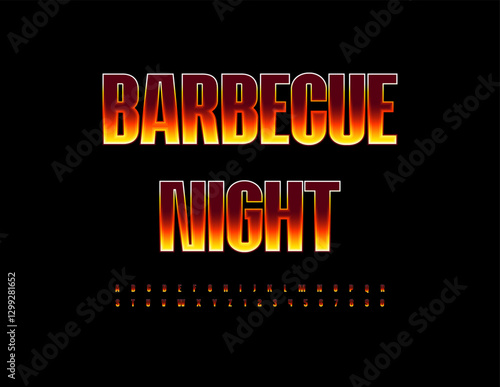 Vector Hot Advertisement Barbecue Night. Burning Effect Font. Flame Alphabet Letters and Numbers.