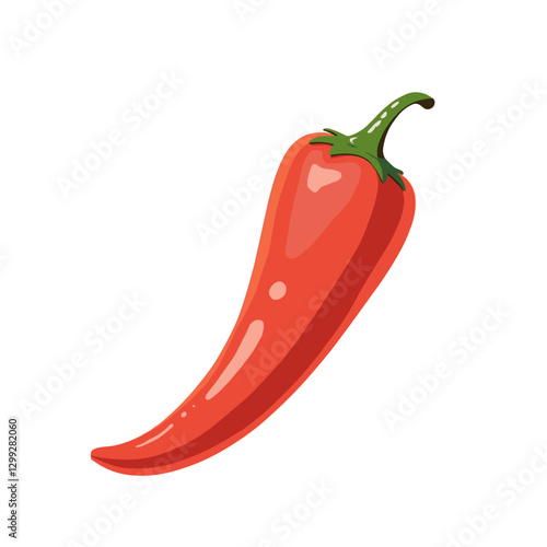 Vibrant red chili pepper illustration with a green stem isolated on a for versatile design applications