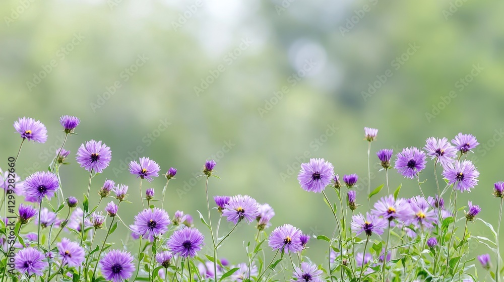 Obraz premium Purple flowers in a garden, soft focus background, nature scene, use for greeting card, poster, or website