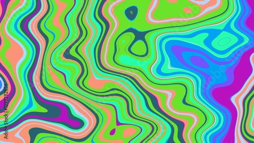 Wallpaper Mural Vibrant abstract wave pattern with neon green, blue, pink, orange. Psychedelic style, retro design, fluid shapes. Modern advertising, abstract background, groovy visual. Torontodigital.ca