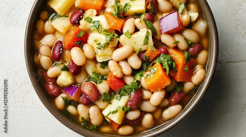 Wallpaper Mural Bowl of pasta e fagioli colorful vegetables and hearty beans captured in a clean topdown shot Torontodigital.ca