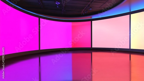 High-tech podium stage concept with futuristic design and modern lighting, perfect for tech and event themes