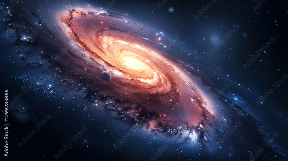 A majestic spiral galaxy with a glowing core, surrounded by cosmic dust and a myriad of stars, floating in the vastness of space A majestic spiral galaxy with a glowing core, surrounded by cosmic dust and a myriad of stars, floating in the vastness of space