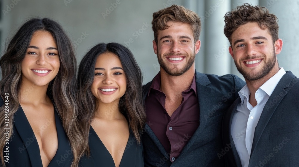 Young Adults Celebrating Their Graduation in Formal Attire Together in a Modern Indoor Setting. Generative AI Young Adults Celebrating Their Graduation in Formal Attire Together in a Modern Indoor Setting. Generative AI