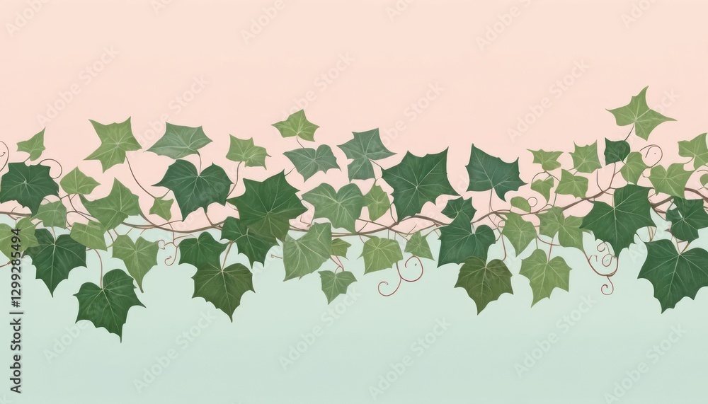 Digital Line Art of Ivy Vines on Pastel Backdrop Digital Line Art of Ivy Vines on Pastel Backdrop