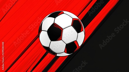 Dynamic Soccer Ball Design: Red and Black Abstract Background