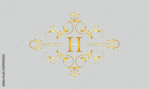 Vector decorative frame. Elegant element for design template, place for text and letter H. Floral logo, emblem, business sign.